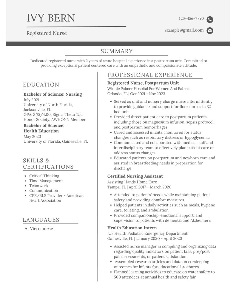 registered nurse resume example